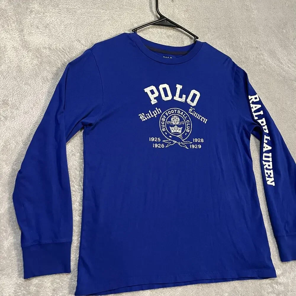 Polo Ralph Lauren Shirt Boys Large Blue Long Sleeve Rugby Football Club Graphic